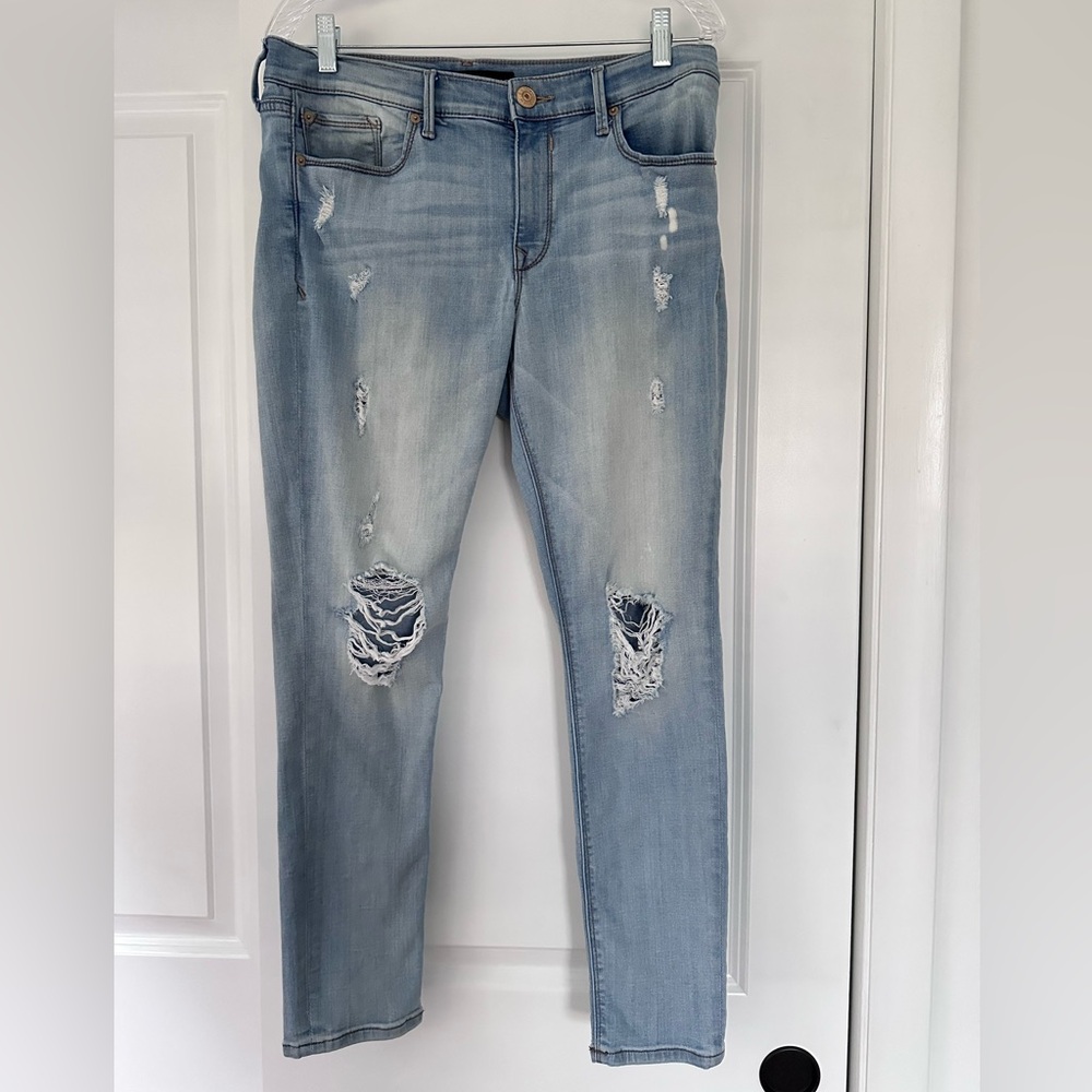 Express Light Blue Distressed Skinny Jeans